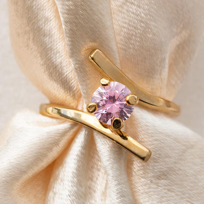 Vintage Pink Tourmaline Cubic Zirconia Ring Womens Antique 18k Gold Electroplated October Birthstone Ring