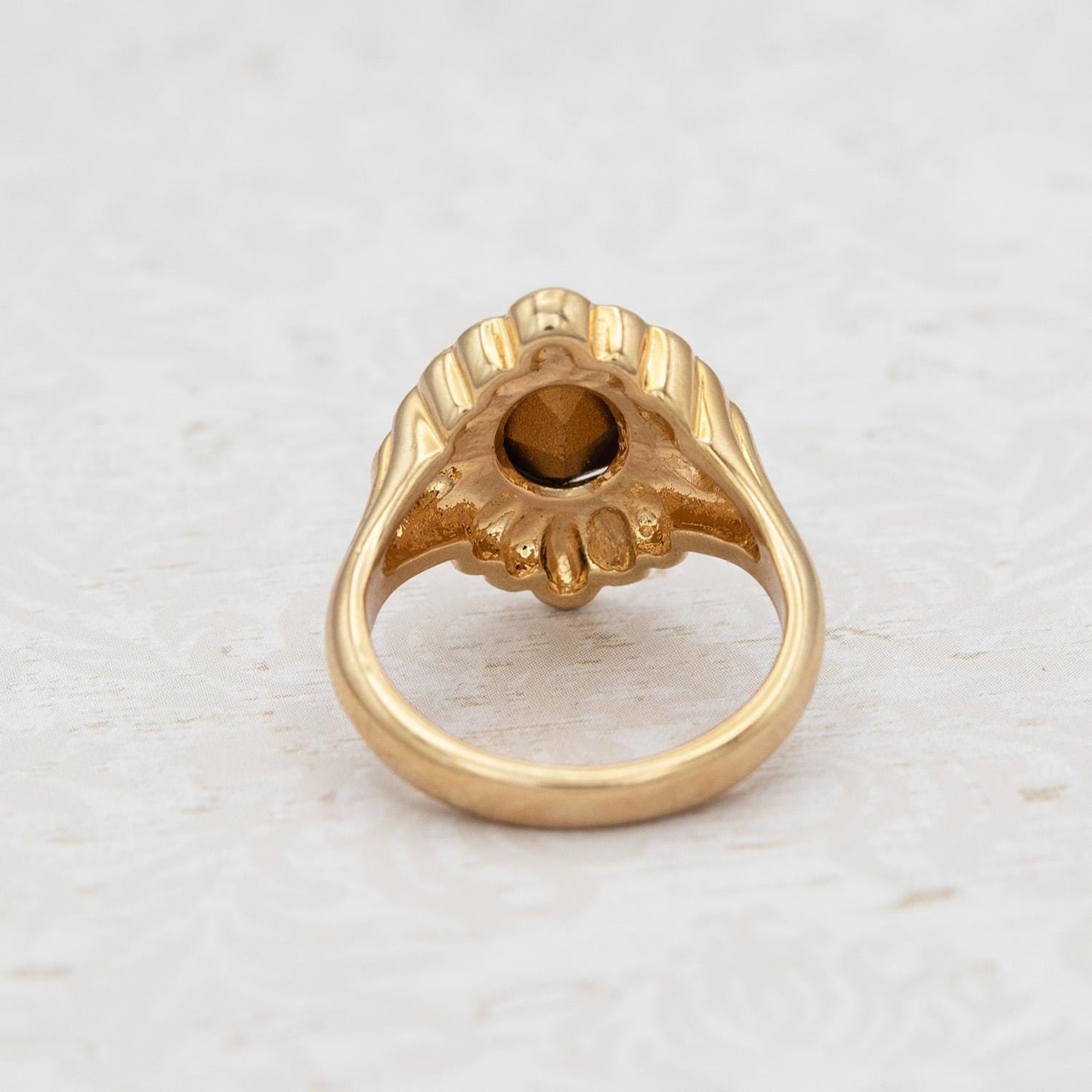 18k Gold Electroplated Smoke Topaz Crystal Girls November Birthstone Ring Vintage Victorian Design with Austrian Crystals