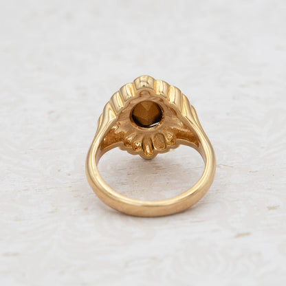 18k Gold Electroplated Smoke Topaz Crystal Girls November Birthstone Ring Vintage Victorian Design with Austrian Crystals