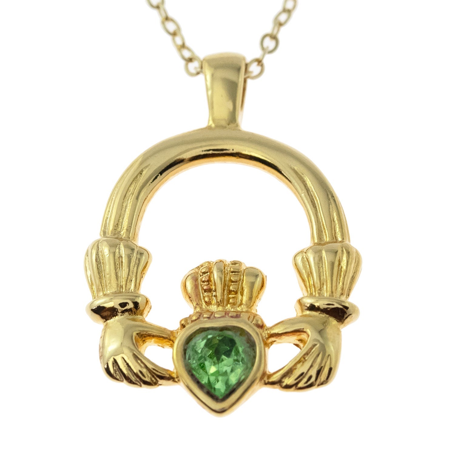 Emerald Claddagh Necklace - White Gold