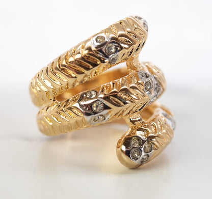 Wrap Style Statement Vintage Women's Ring Crystals set in 18k Gold Setting Mid Century Jewelry Gold Ring Style R3614 - Never Worn