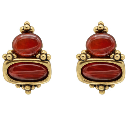 Vintage Earrings Oscar de la Renta Clip Earrings Gold with Carnelian Stones OSE-134-C