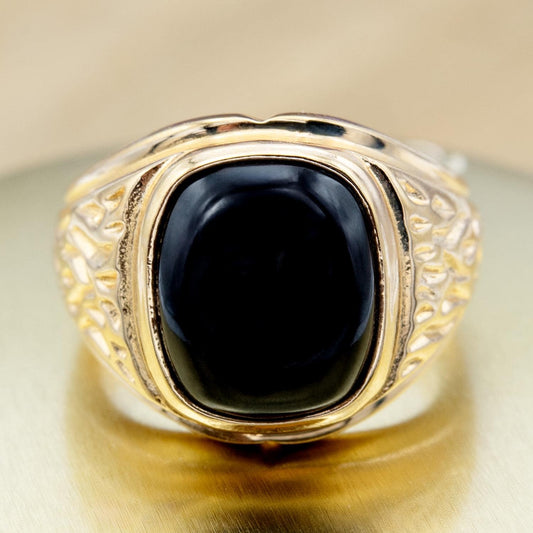 Vintage Ring 1980s Mens Black Onyx 18kt Gold Electroplated Ring Unisex Jewelry Gift for Men Dad Husband Father's Day Gift Men's Rings
