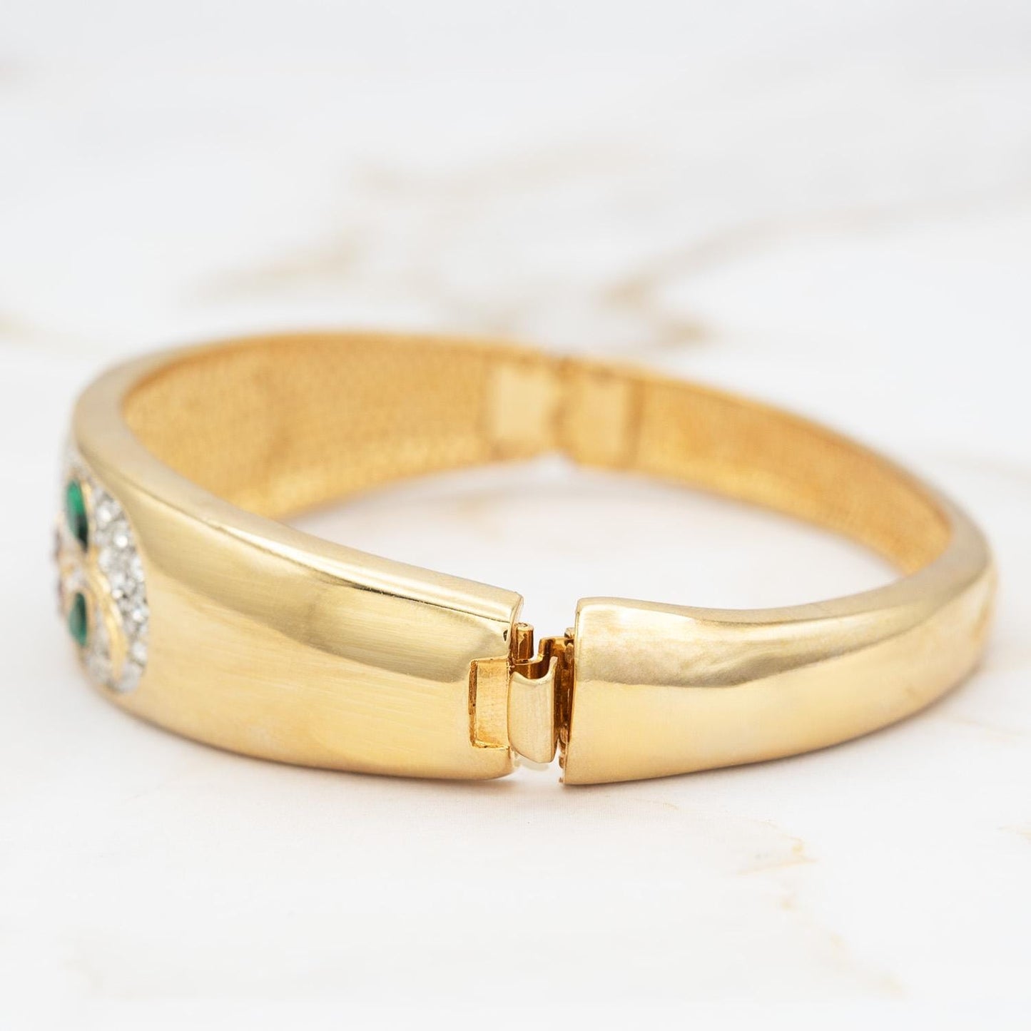 Vintage Womens Gold Plated Crystal Flower Design Bangle Bracelet Antique Estate Handmade Jewelry for Girls Layering Bracelets