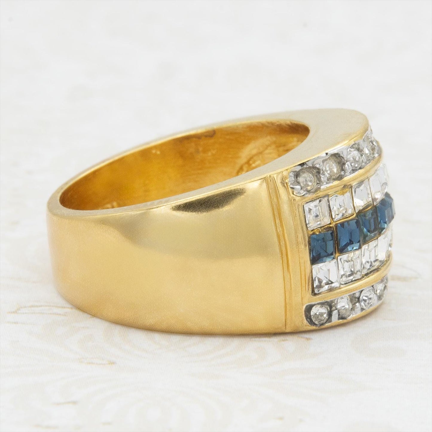 Vintage Sapphire Austrian Crystal Ring: 18k Gold Electroplated Band, September Birthstone