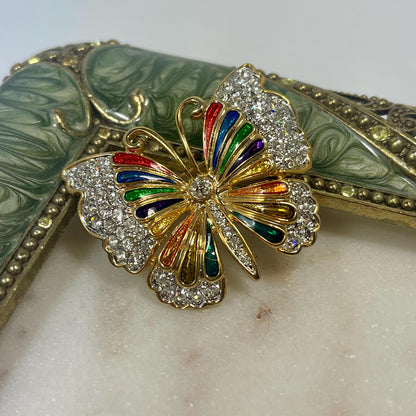Hand Crafted Pin Clear Austrian Crystals Antique Brooch for Women Only 1 Colorful Hand Painted Butterfly Rebirth Symbal
