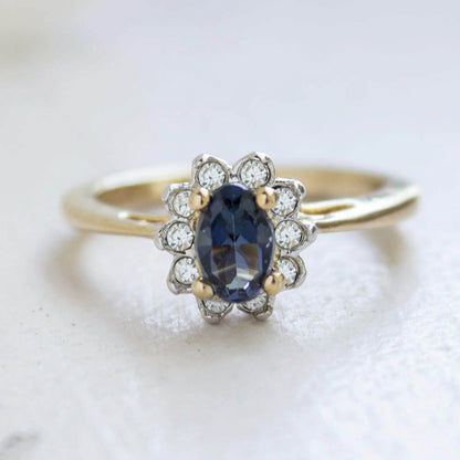 Vintage Sapphire Crystal Ring set with Clear Austrian Crystals on 18k Yellow Gold Electroplated