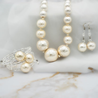 Vintage Earrings Oscar de la Renta Faux Pearl Ball and Faceted Clear Glass Earrings 2 Inches Long Very Light Fish Hook