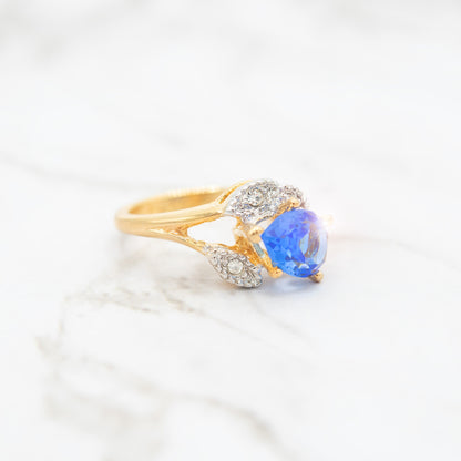 Genuine Opal or Austrian Crystal Vintage Ring 18k Gold Electroplated Birthstone Women's Jewelry Antique