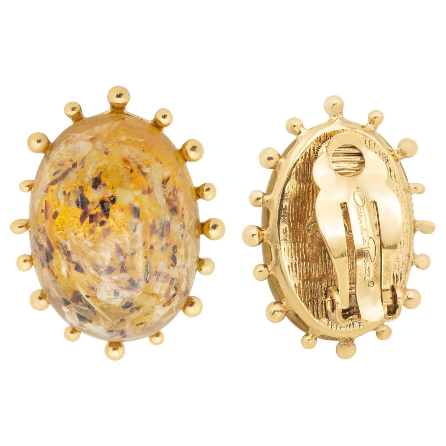 Vintage Women's Earrings Oscar de la Renta Gold Clip Earrings Oval Design 1" OSE-13491
