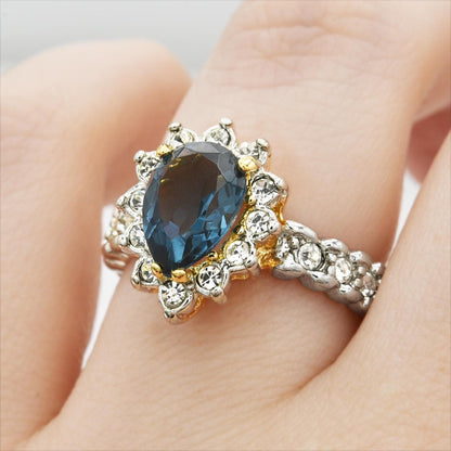 Vintage 18k Gold Electroplated Ring:Cubic Zirconia and Crystal, 1990s Jewelry