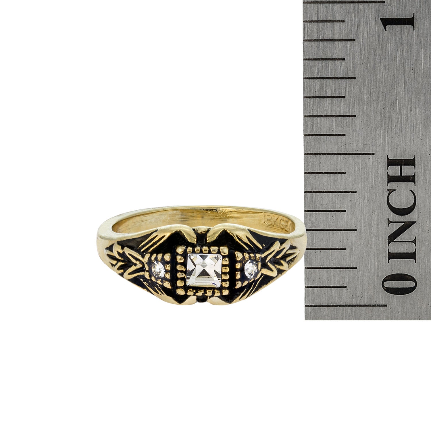 Vintage Ring set with Clear Austrian Crystals Antiqued 18k Yellow Gold Electroplated