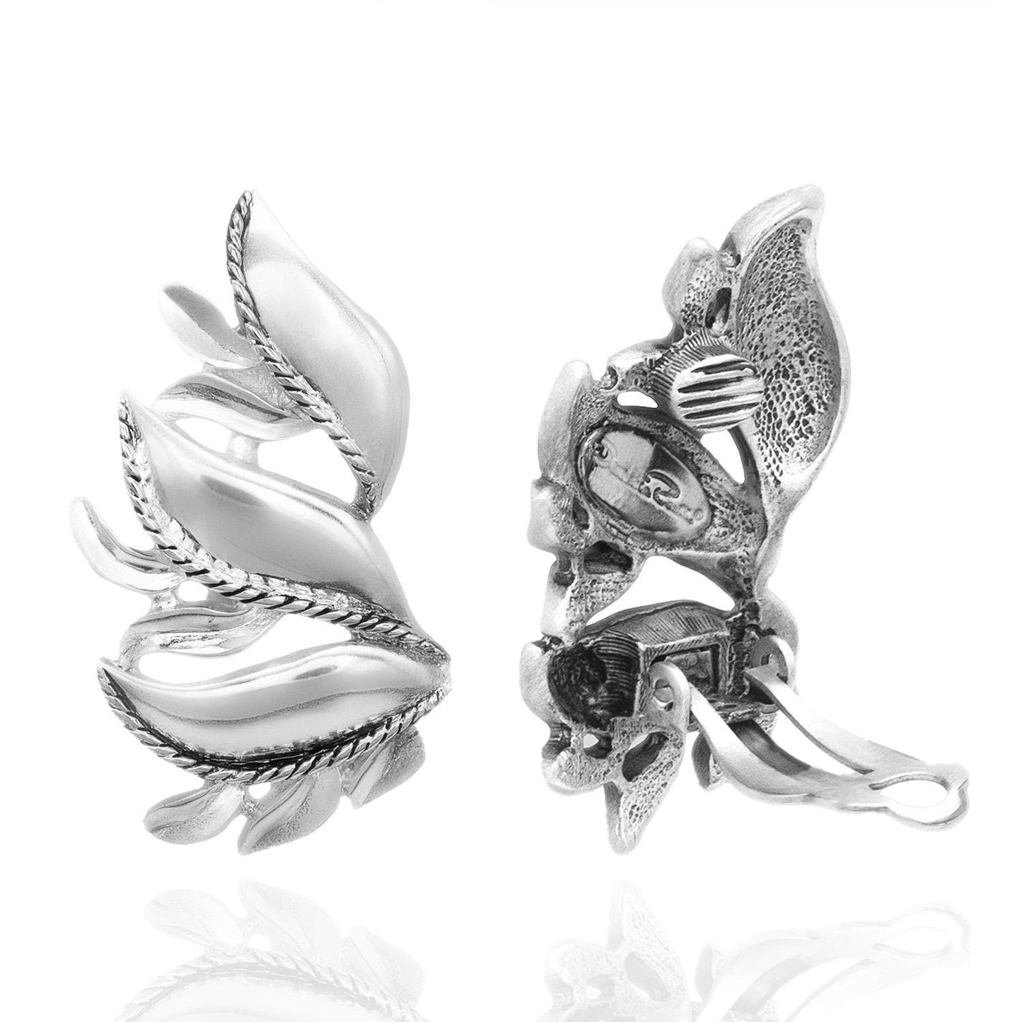 Vintage Earrings Oscar de la Renta Signed Polished Silver Clip Earrings