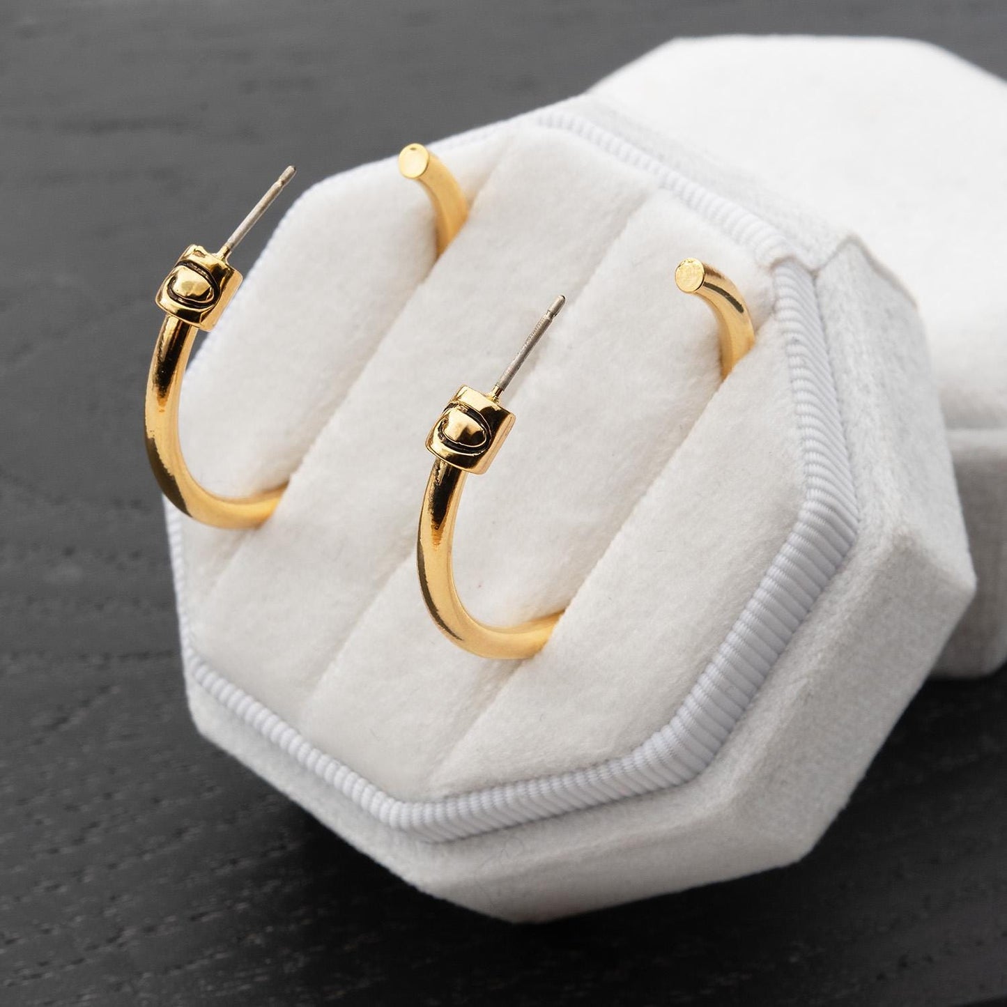 Vintage Oscar De La Renta Hoop Earrings: Gold Plated Logo Hoop Earrings