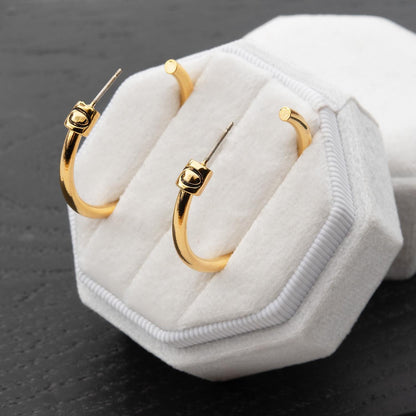 Vintage Oscar De La Renta Hoop Earrings: Gold Plated Logo Hoop Earrings
