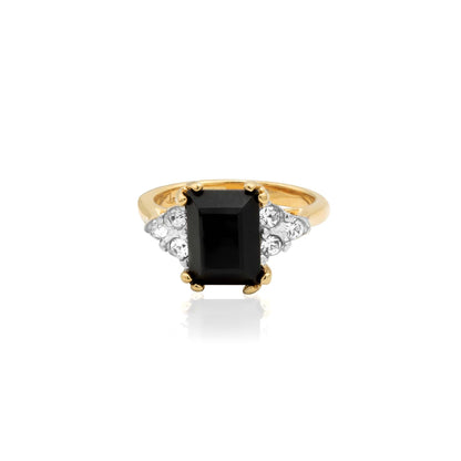 Sadie Vintage Ring Black Emerald Cut and Clear Crystals