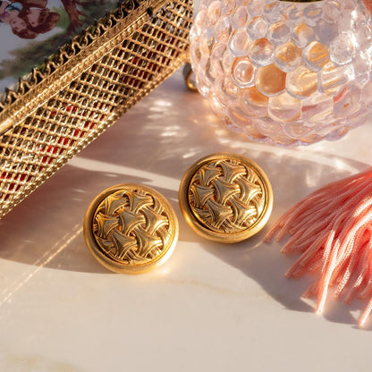 Vintage Oscar de la Renta Gold Plated Clip Earrings Womens Button Gold Earrings Classic Designer Earrings Gift for Women Mom Grandma Antique