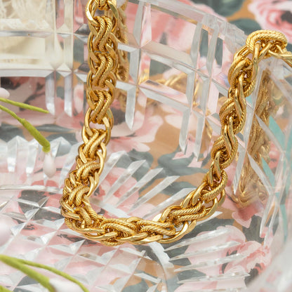 Vintage Oscar de la Renta Necklace Gold Plated Heavy Rope Chain Designer Antique Style Jewelry Bulky for Women Statement Chains Womens