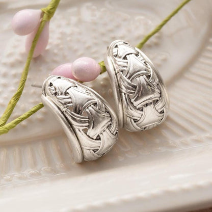 Womens Vintage Oscar de la Renta Clip Earrings Weave Design Silver Jewelry Hoop Earring Handmade Antique Made in USA Antique Designer