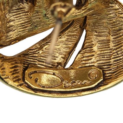 Vintage Oscar de la Renta Womens Button Earrings Gold Plated Pierced Post Statement Swirl Design Antique Designer Jewelry for Women Signed