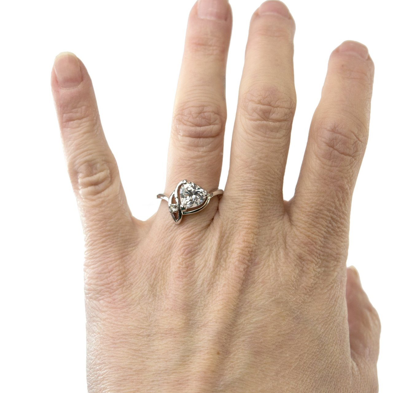 Vintage Cubic Zirconia Heart Ring 18k White Gold Electroplated Made in USA