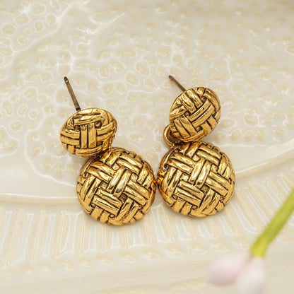 Vintage Womens Oscar De La Renta Gold Plated Weave Earrings Drop Dangle Designer Earring Jewelry For Women Handmade Antique Gold Pierced