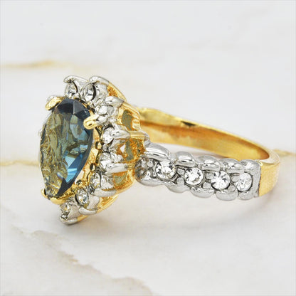 Vintage 18k Gold Electroplated Ring:Cubic Zirconia and Crystal, 1990s Jewelry
