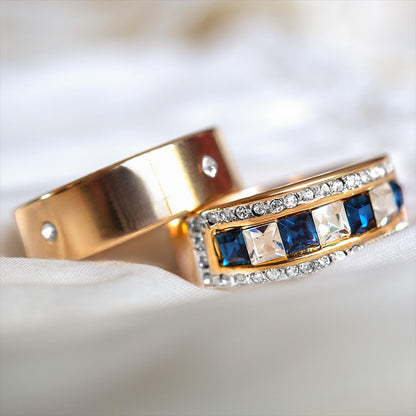 Vintage Wedding Band Style 18k Yellow Gold Electroplated Clear Austrian Crystals Made in the USA Gold Band Bridal Ring