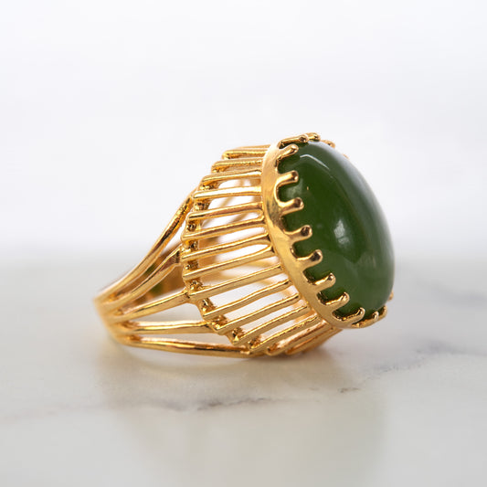 Vintage Ring Genuine Jade 18k Gold Ring Antique Womans Jewelry