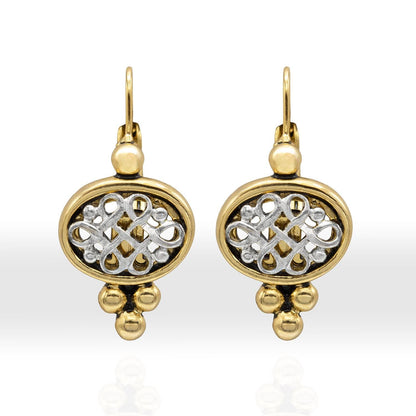 Womens Vintage Oscar De La Renta Dangle Earrings Yellow & White Gold Plated Filigree Lever Backs Women's Jewelry Small Designer Drop Earring