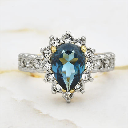 Vintage 18k Gold Electroplated Ring:Cubic Zirconia and Crystal, 1990s Jewelry