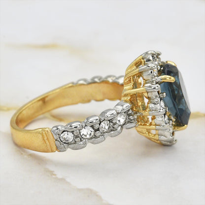 Vintage 18k Gold Electroplated Ring:Cubic Zirconia and Crystal, 1990s Jewelry