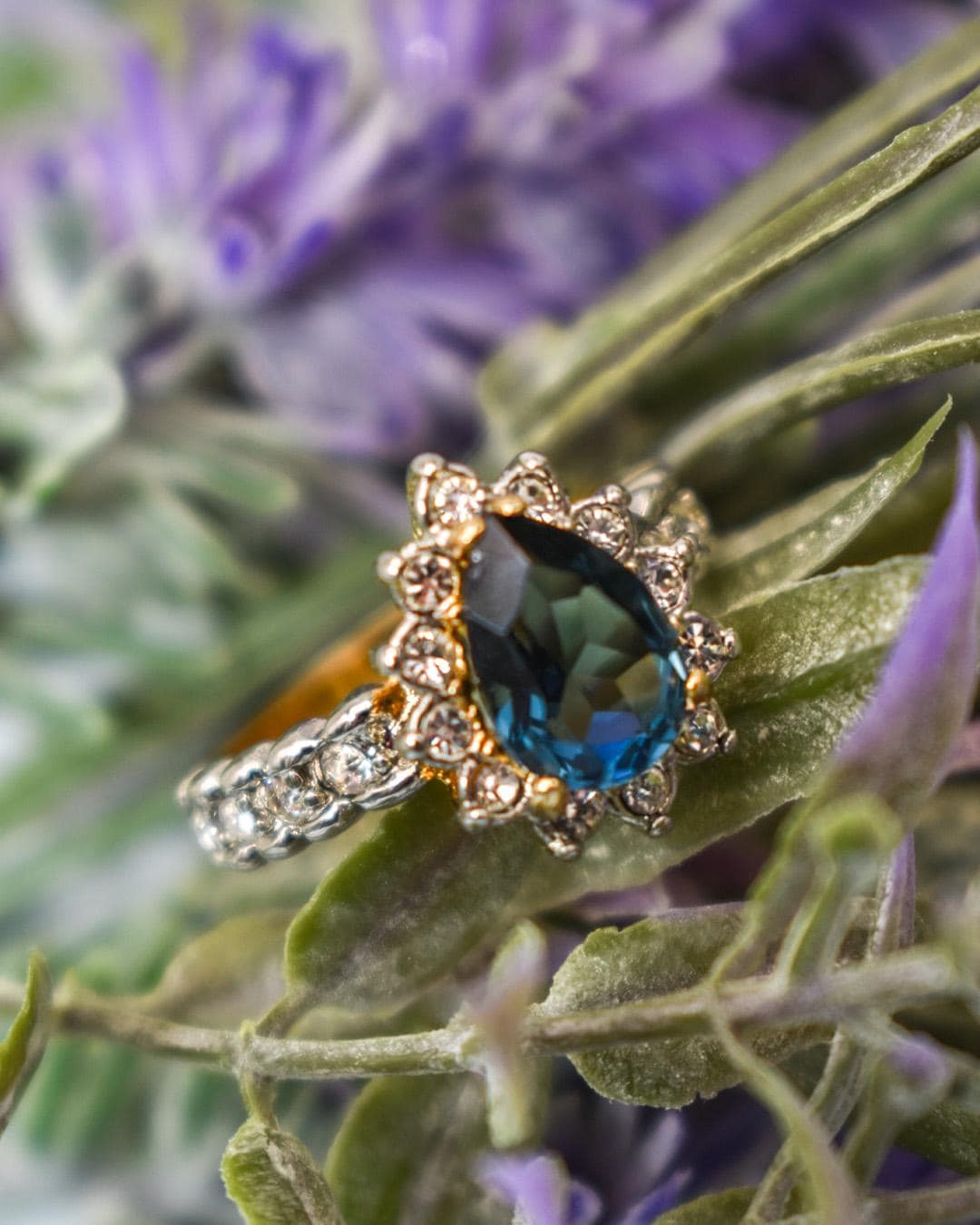 Vintage 18k Gold Electroplated Ring:Cubic Zirconia and Crystal, 1990s Jewelry