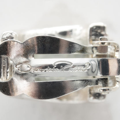 Womens Vintage Oscar de la Renta Clip Earrings Weave Silver Jewelry Hoop Earring Handmade Antique Made in USA Antique Designer Antique