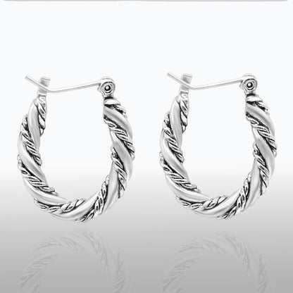 Vintage Earrings Oscar De La Renta Twisted Rope Antique White Gold Plated Hoops