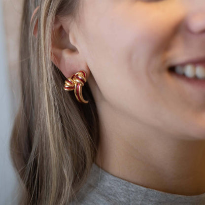 Riley Mid Century Gold and Red Enamel Post Earrings