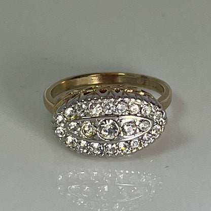 Vintage Clear Crystal Pave Ring in Yellow or White 18kt Gold Electroplated Setting Made in the USA Size: 5