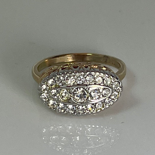 Vintage Clear Crystal Pave Ring in Yellow or White 18kt Gold Electroplated Setting Made in the USA