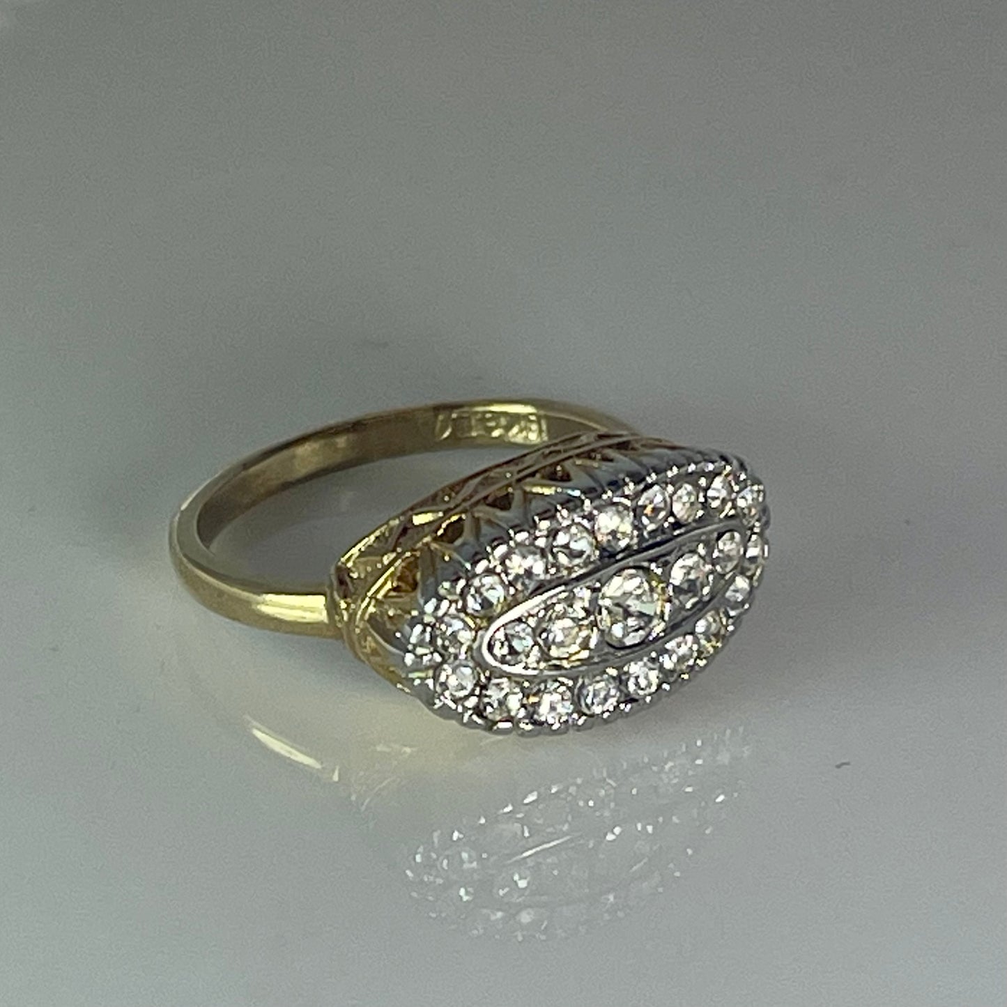 Vintage Clear Crystal Pave Ring in Yellow or White 18kt Gold Electroplated Setting Made in the USA Size: 5