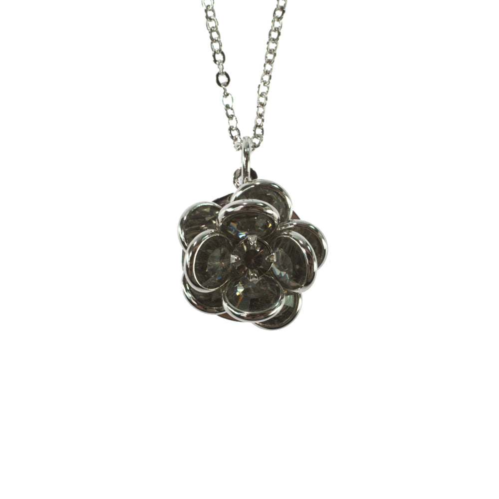 ペンダント　ヴィンテージ Vintage Flower Pendant Smokey Crystals 18k White Gold Silver N596