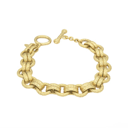 Vintage Ring Oscar De La Renta Yellow or White Gold Tone 8-1/2 Inch Textured Links Bracelet