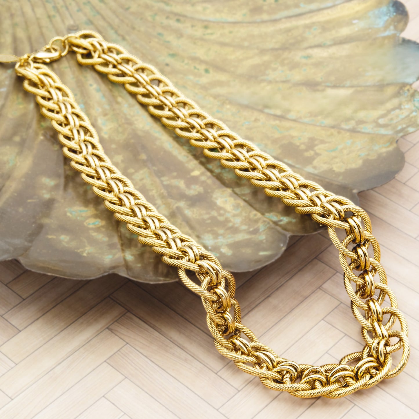 Vintage Oscar De La Renta 17 Inch Yellow or White Gold Plated Link Chain Necklace Women's Vintage Designer