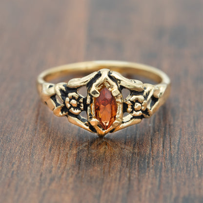 Vintage Austrian Crystal or Genuine Topaz Stone Ring 18k Gold Electroplated Made in the USA