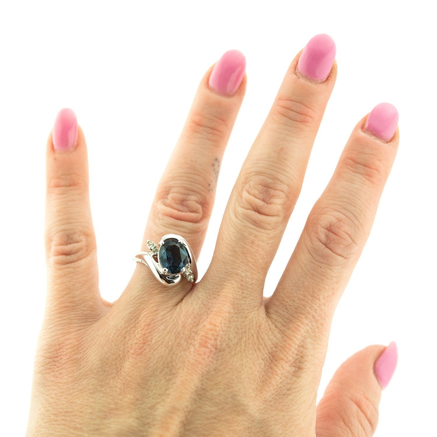 Sapphire and Clear Austrian Crystals 18kt White Gold Electroplated Ring Made in USA