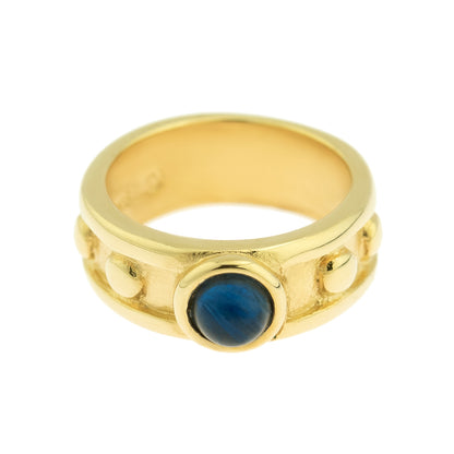 Sapphire Glass Cabocon 18k Brushed Yellow Gold Electroplated Ring Made in USA