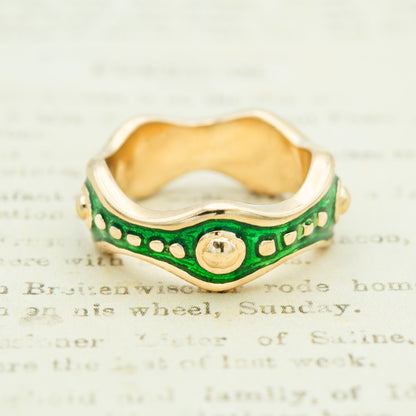 Vintage 1970's Enamel and Gold Band Ring. Hand Painted.  Made in USA