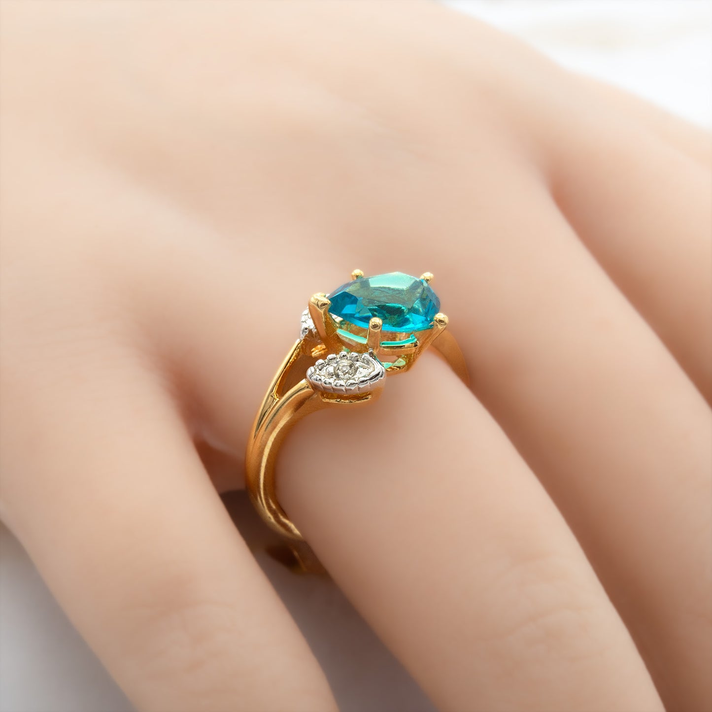 Genuine Opal or Austrian Crystal Vintage Ring Antique 18k Gold Electroplated Birthstone Womens Jewelry Antique - Never Worn