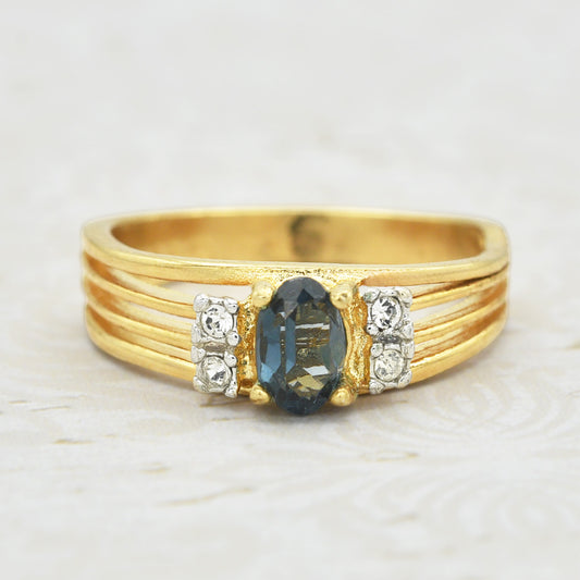 Vintage Jewelry Genuine Stone or Austrian Crystal Ring, Plated in 18kt Electroplated Yellow Gold Made in the USA