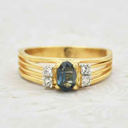 Vintage Jewelry Genuine Stone or Austrian Crystal Ring, Plated in 18kt Electroplated Yellow Gold Made in the USA