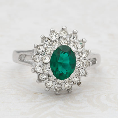 Vintage Ring Austrian Crystal Cocktail Ring 18k White Gold R1352 Antique Womans Jewelry